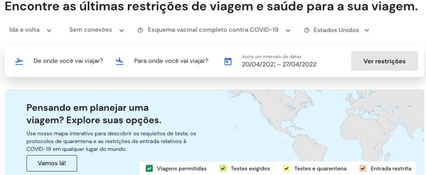 Melhor site para consultar restrições relacionadas a Covid-19 em suas viagens internacionais